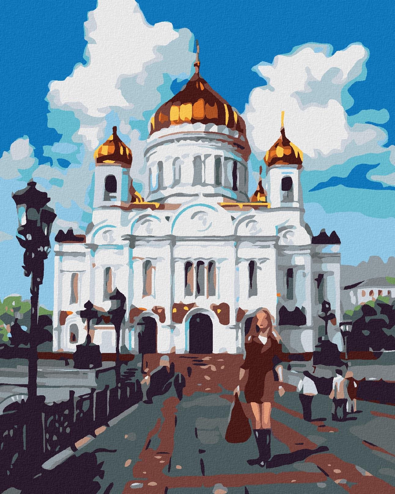 Malování podle čísel - Žena před palácem, 40x50 cm, bez rámu a bez vypnutí plátna