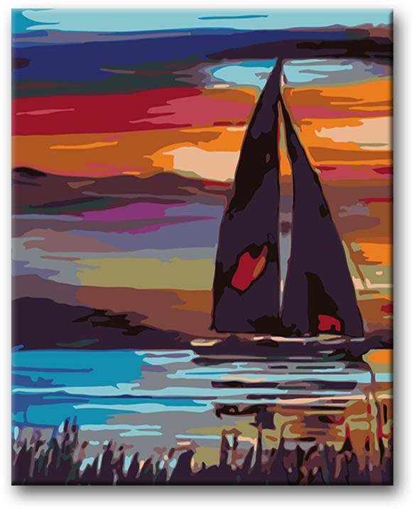 Malování podle čísel - Plachetnice na jezeře, 40x50 cm, bez rámu a bez vypnutí plátna