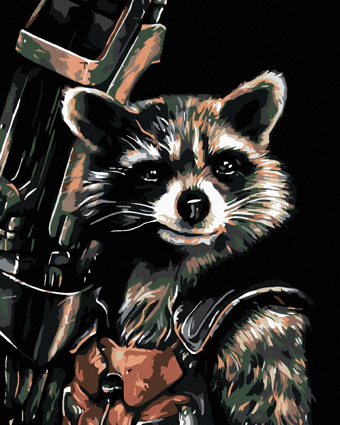 Malování podle čísel - Rocket Racoon, 40x50 cm, bez rámu a bez vypnutí plátna