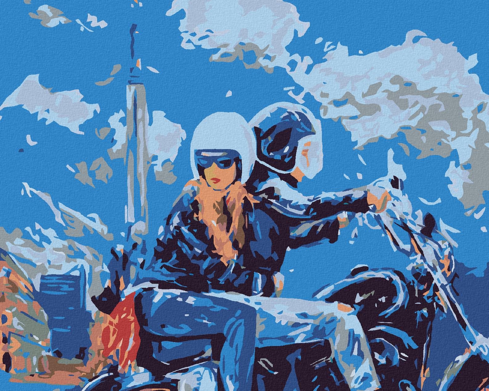 Malování podle čísel - Vyjížďka na motorce, 100x80 cm, vypnuté plátno na rám