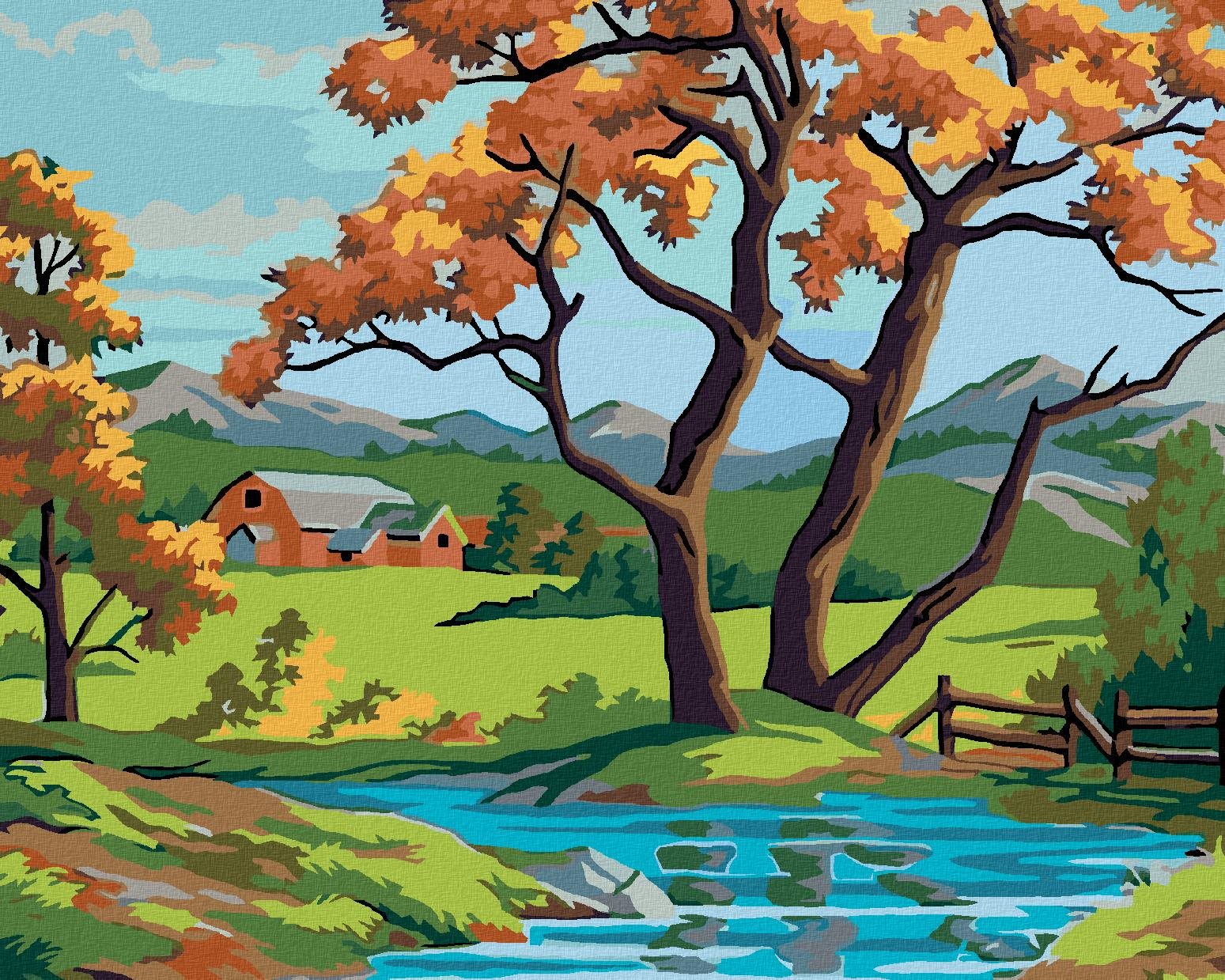 Malování podle čísel - Strom u potůčku, 100x80 cm, bez rámu a bez vypnutí plátna