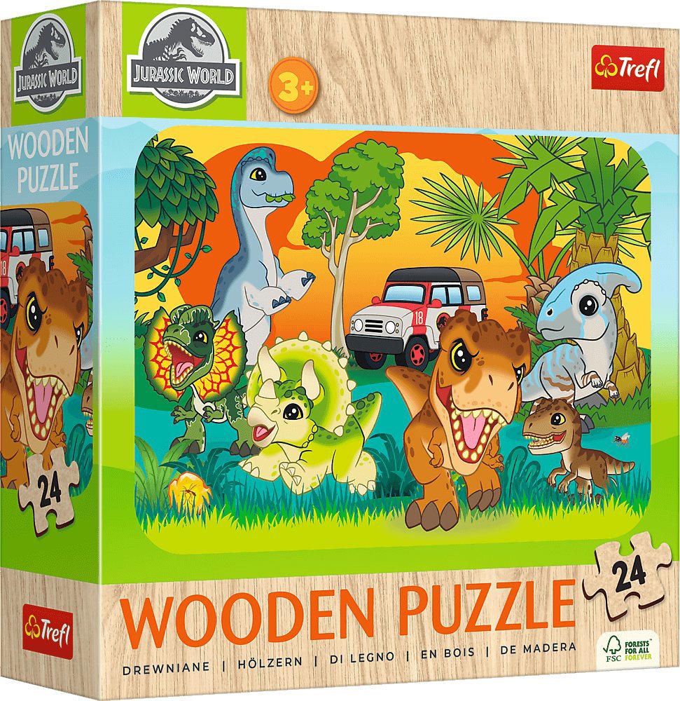 Trefl Dřevěné puzzle Jurský svět: Seznam se s dinosaury 24 dílků