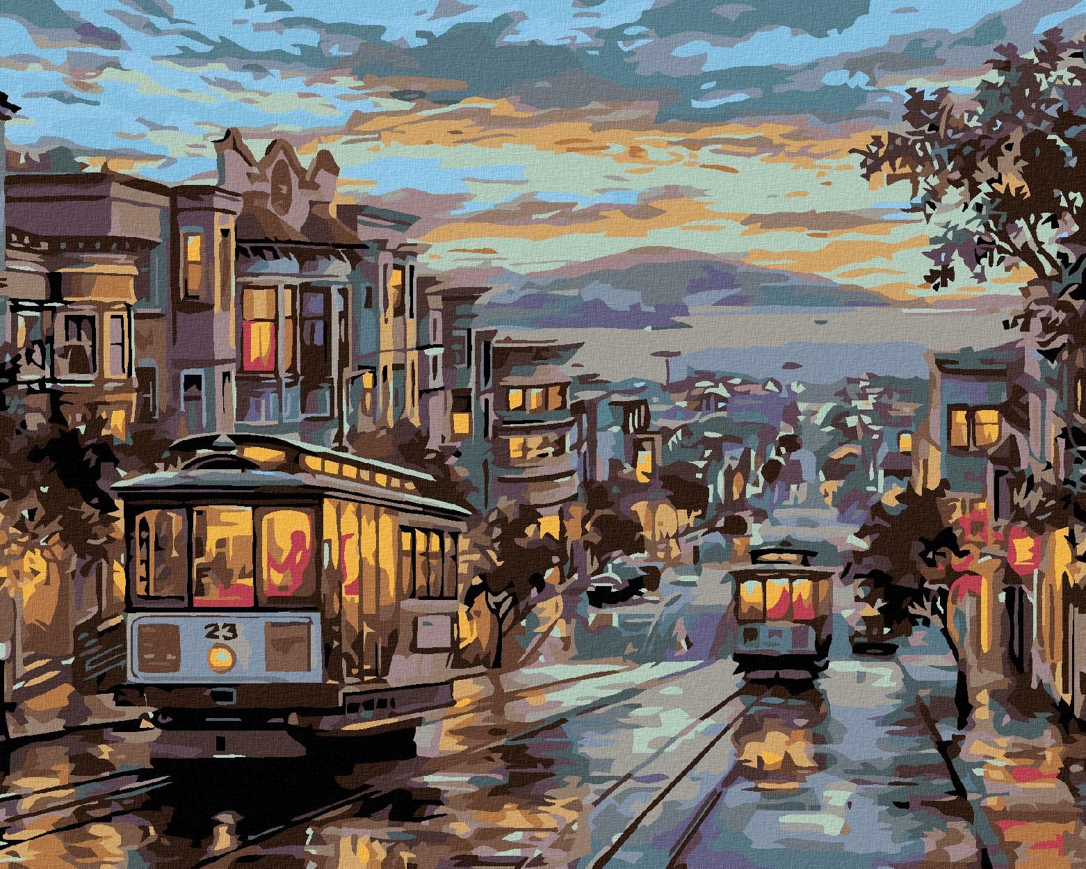Diamondi - NOČNÍ TRAMVAJ, 40x50 cm, vypnuté plátno na rám