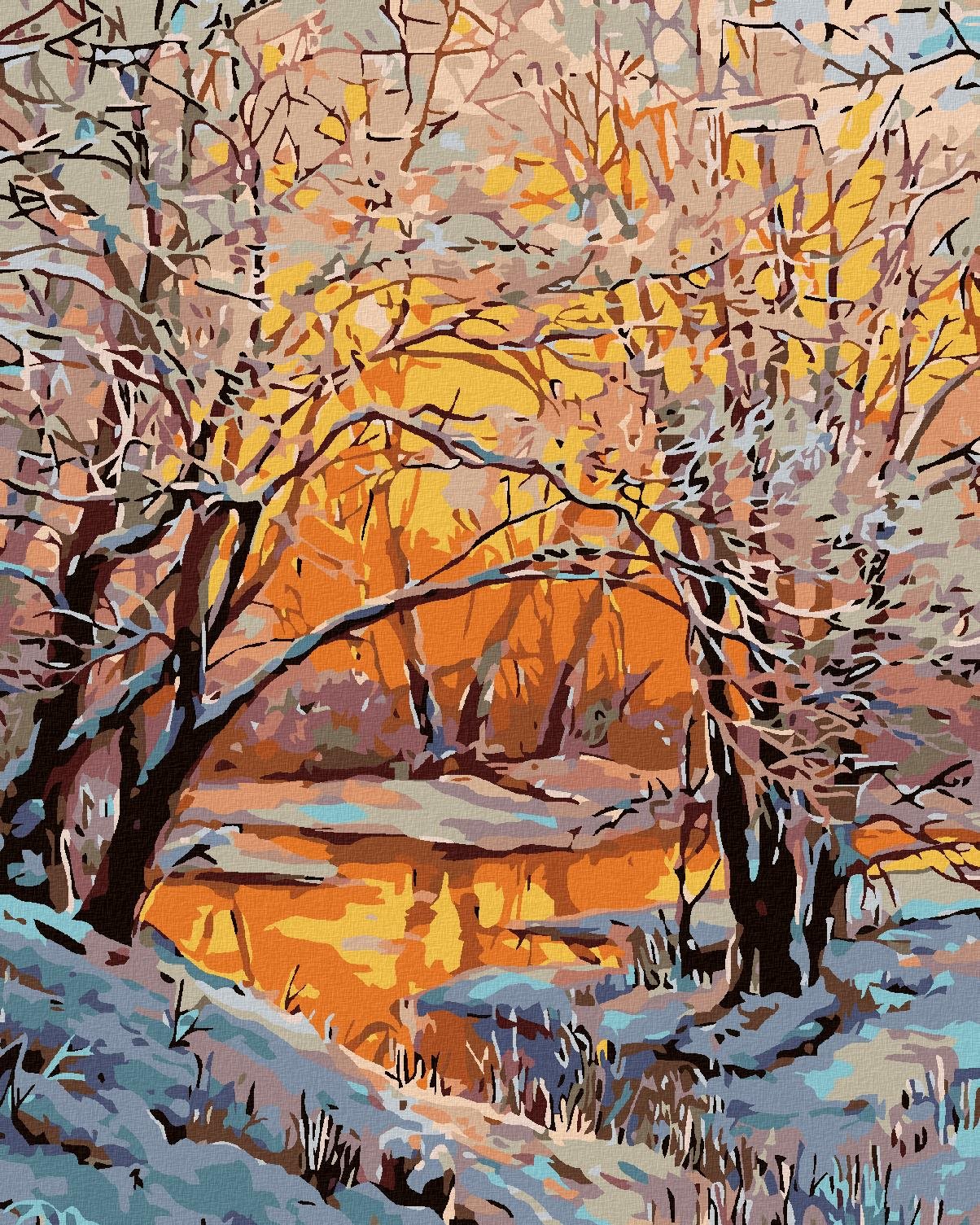Diamondi - ZASNĚŽENÁ ŘEKA, 40x50 cm, vypnuté plátno na rám
