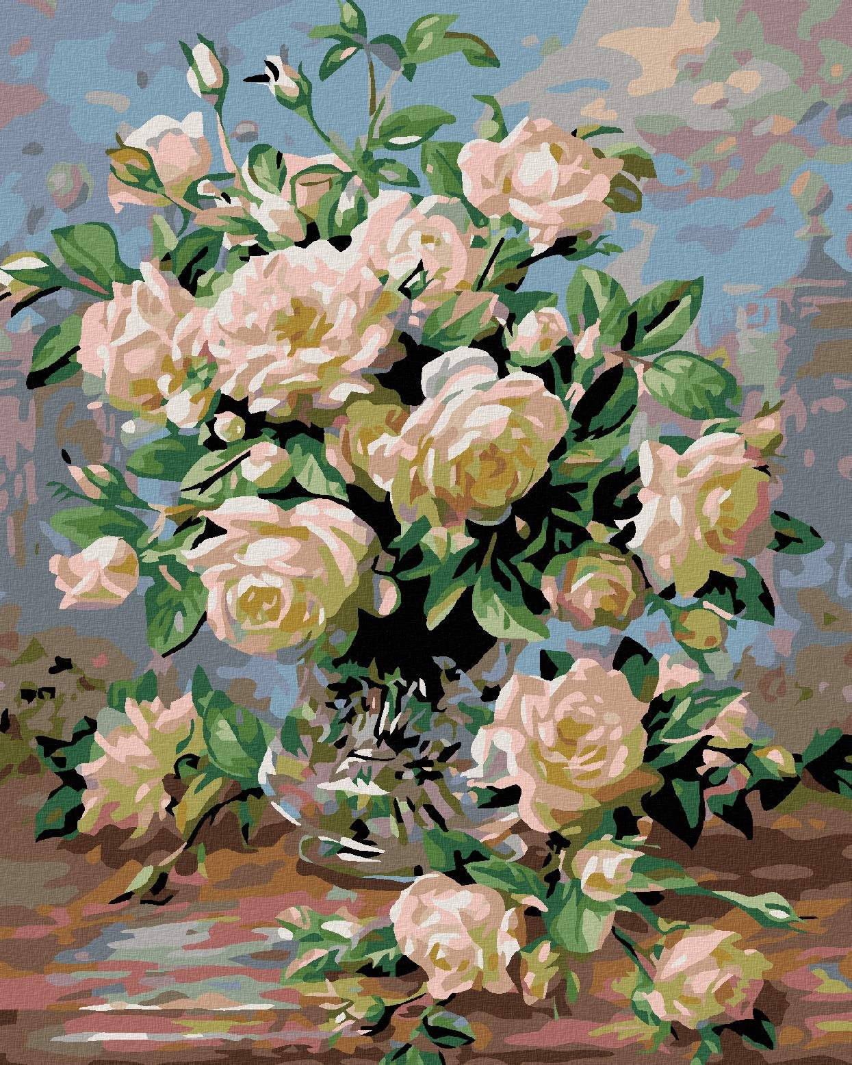 Diamondi - BÍLÉ RŮŽE, 40x50 cm, vypnuté plátno na rám
