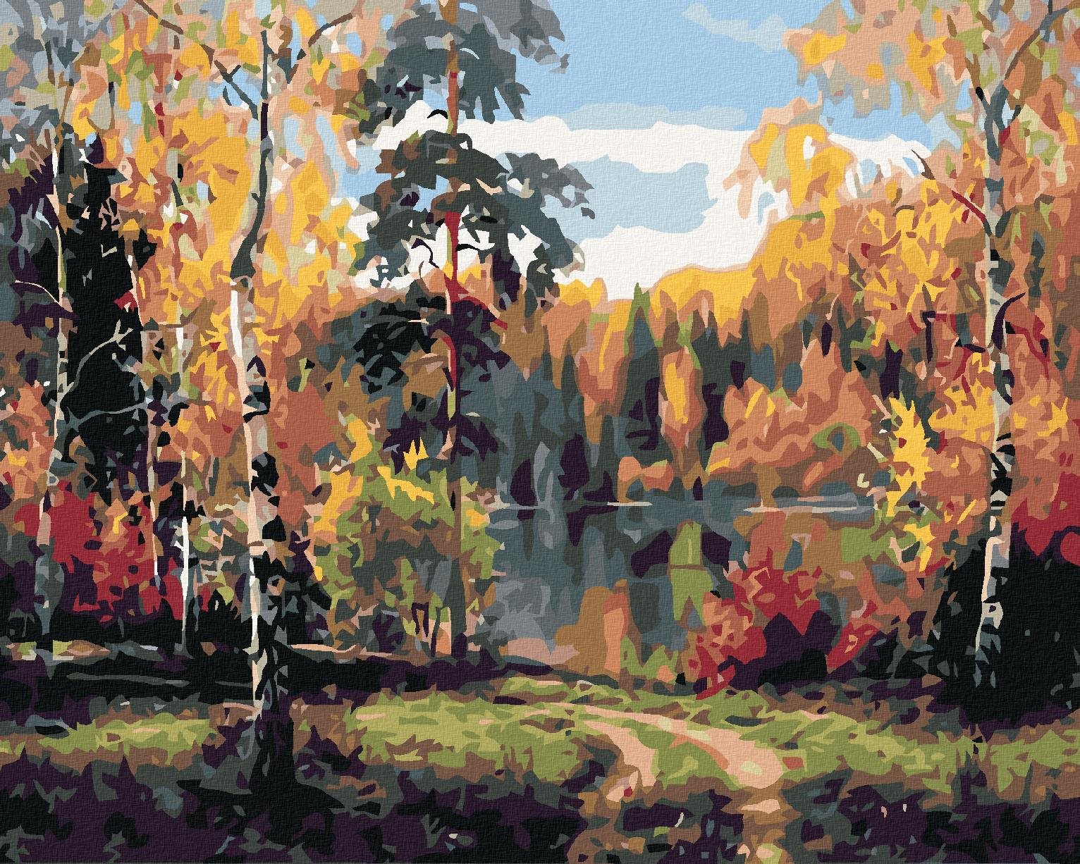 Diamondi - PODZIMNÍ JEZERO, 40x50 cm, vypnuté plátno na rám