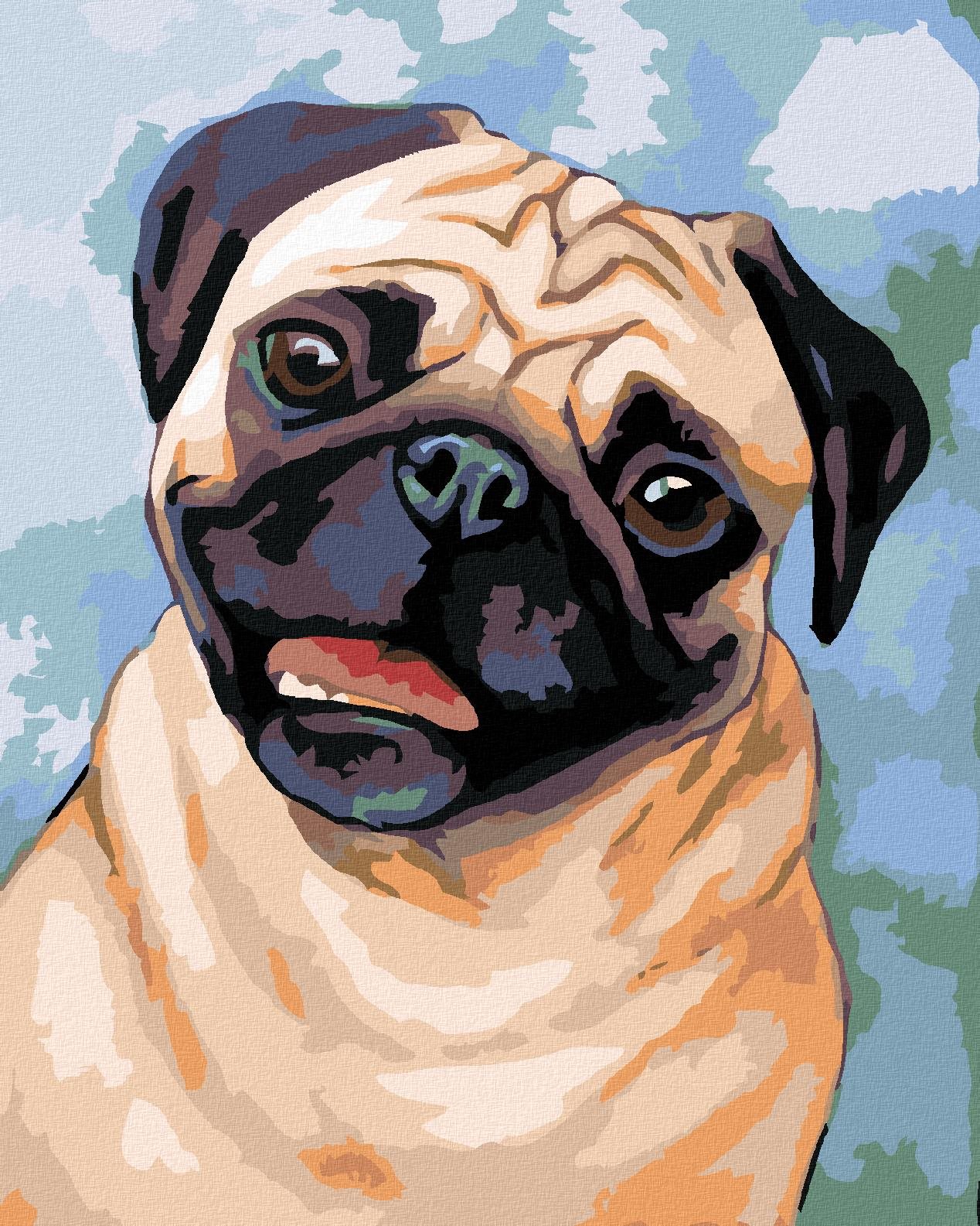 Diamondi - HNĚDÝ MOPS, 40x50 cm, vypnuté plátno na rám