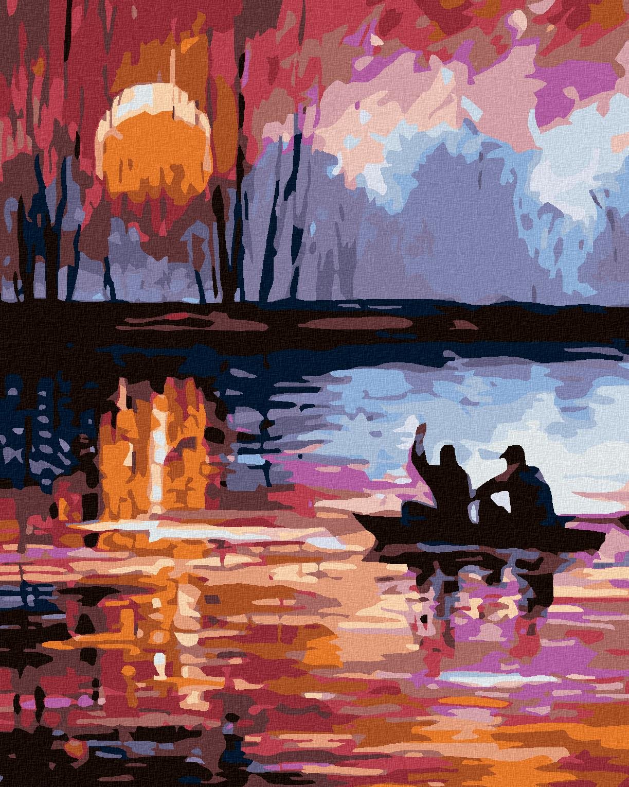 Diamondi - ZÁPAD SLUNCE NA JEZEŘE, 40x50 cm, vypnuté plátno na rám