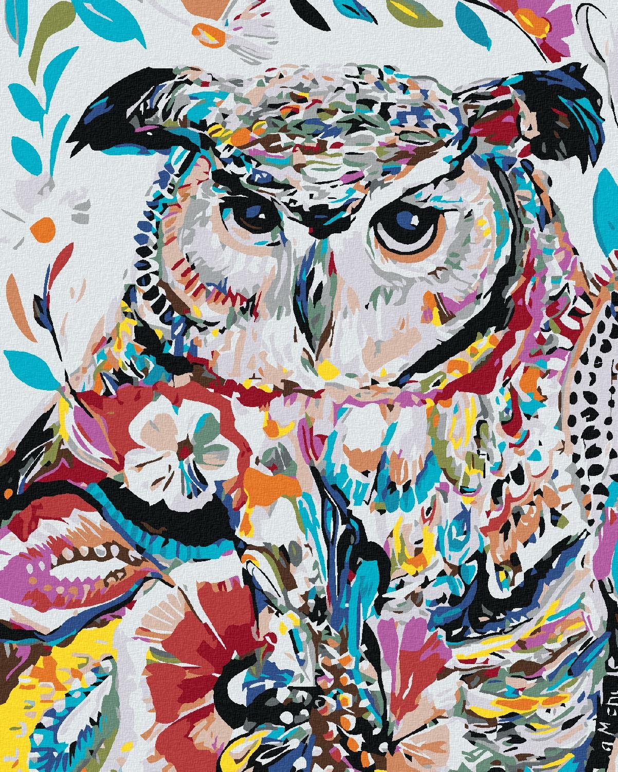 Diamondi - KVĚTINOVÁ SOVA, 40x50 cm, vypnuté plátno na rám
