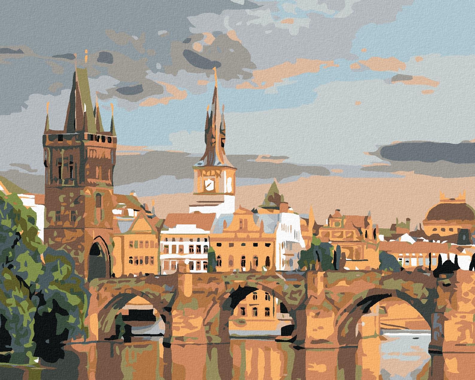 Diamondi - POHLED NA KARLŮV MOST, 40x50 cm, vypnuté plátno na rám