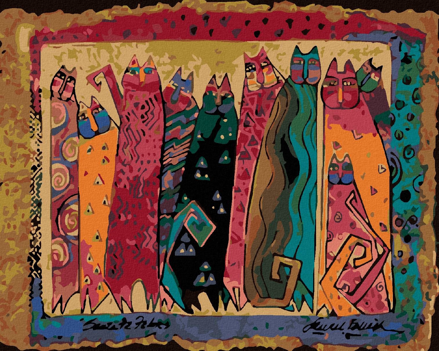 Diamondi - KOČKY NA ZLATÉM POZADÍ, 40x50 cm, vypnuté plátno na rám