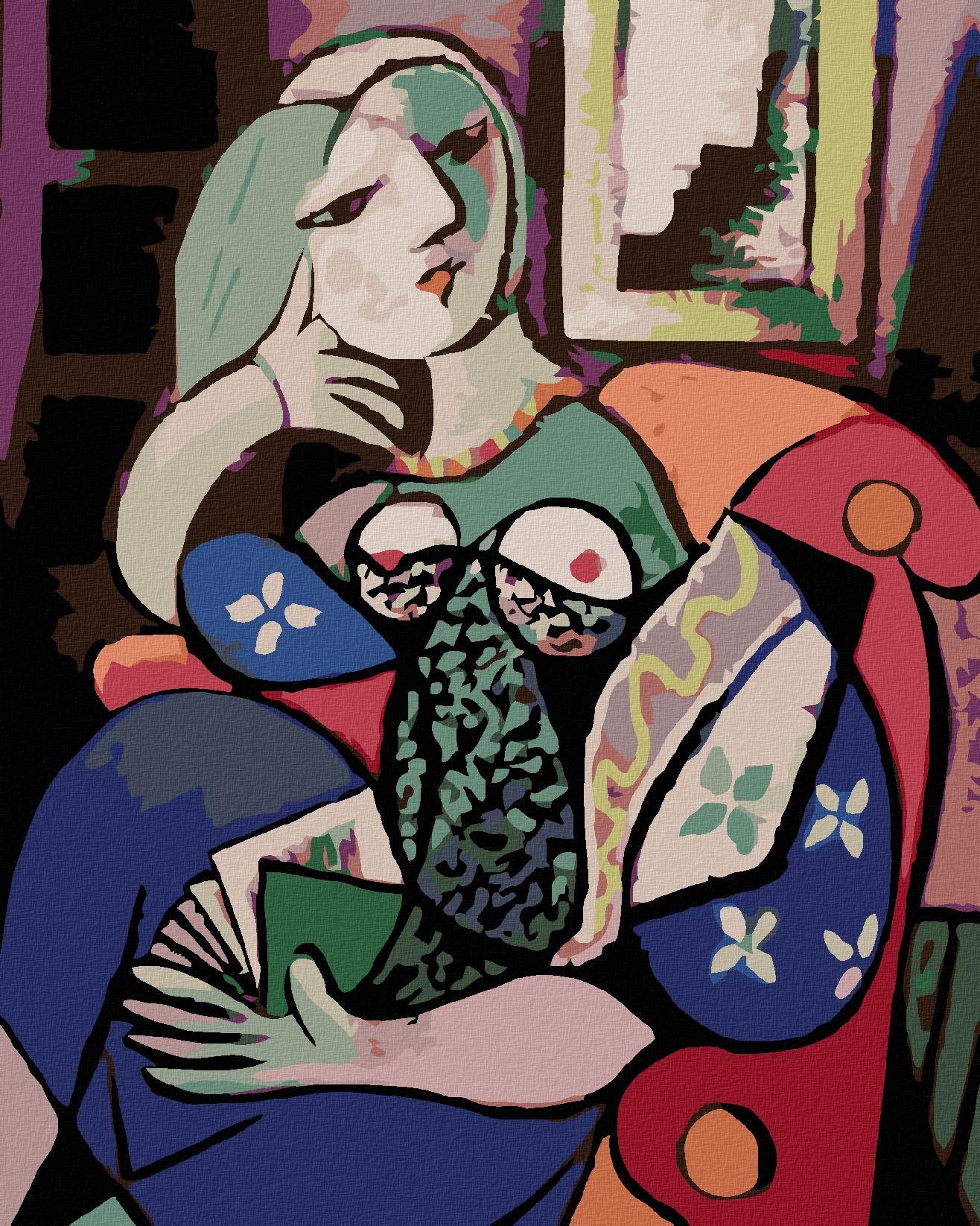 Diamondi - ŽENA S KNIHOU V OBÝVACÍM POKOJI, 40x50 cm, vypnuté plátno na rám
