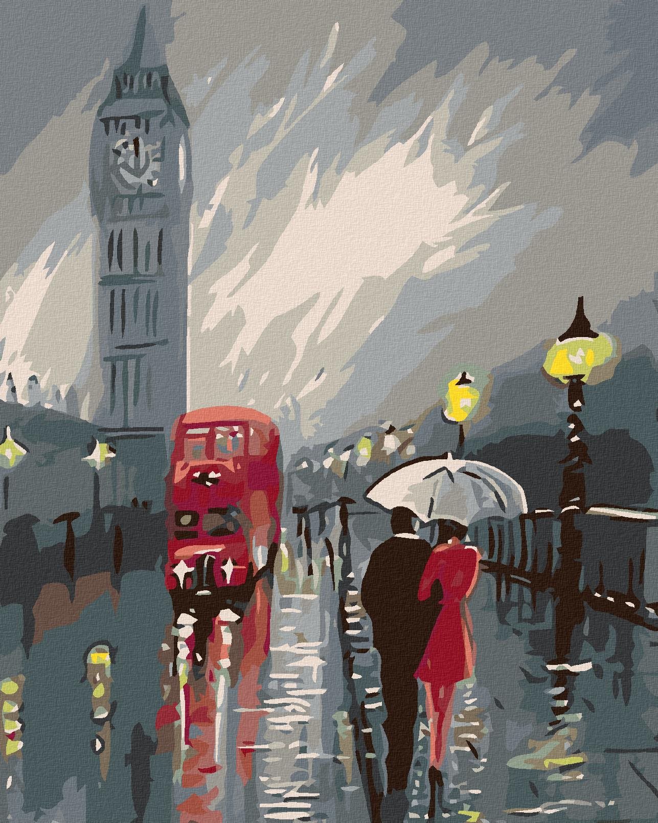 Diamondi - BIG BEN V DEŠTI, 40x50 cm, vypnuté plátno na rám