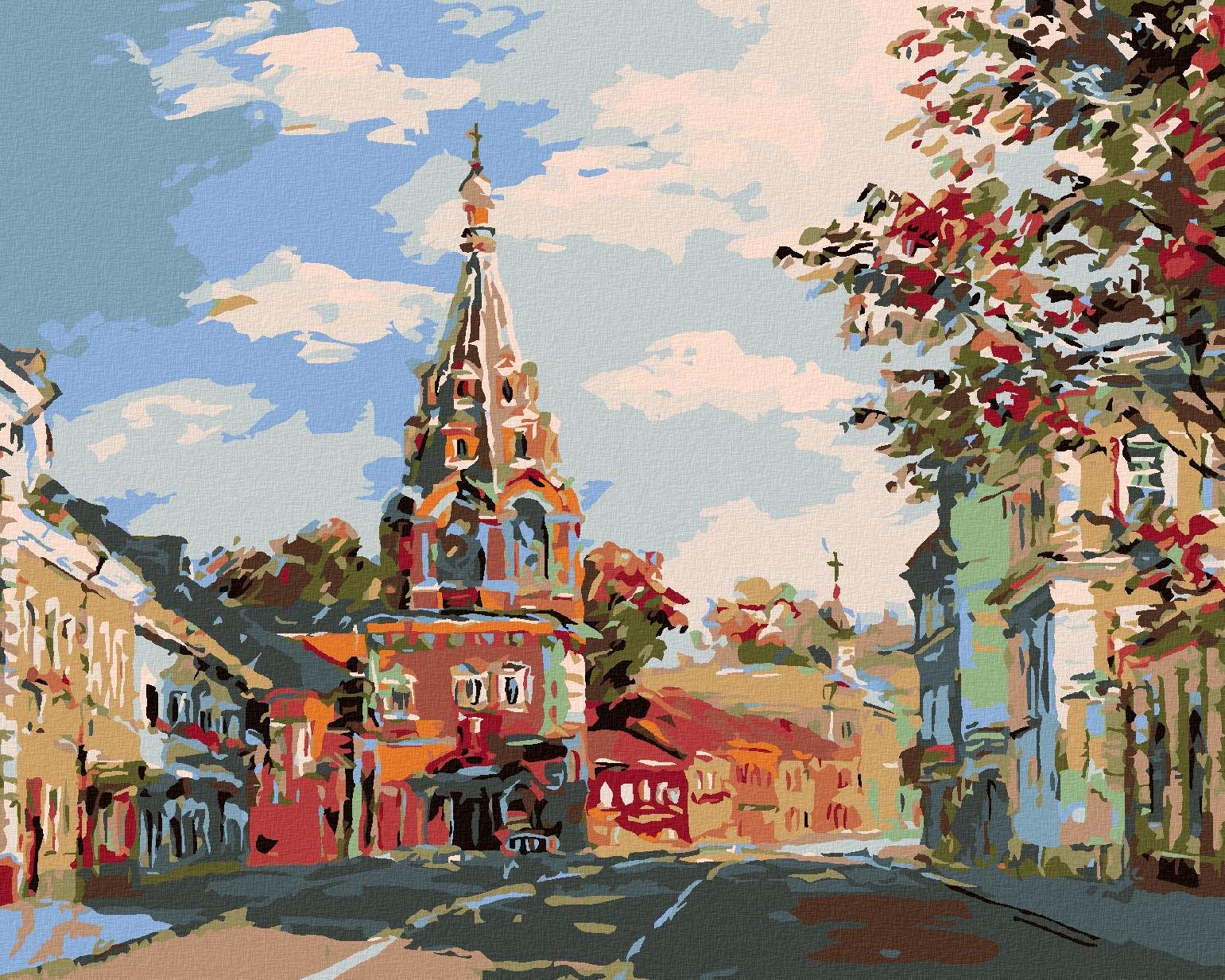 Diamondi - KOSTELÍK NA PŘEDMĚSTÍ, 40x50 cm, vypnuté plátno na rám