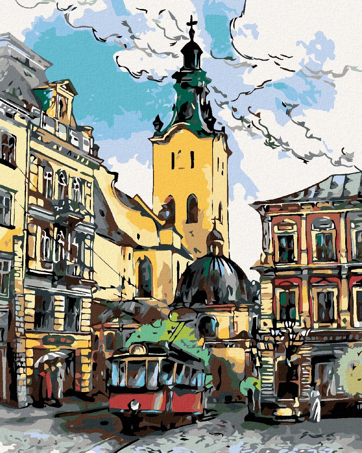 Diamondi - TRAMVAJ NA NÁMĚSTÍ, 40x50 cm, vypnuté plátno na rám