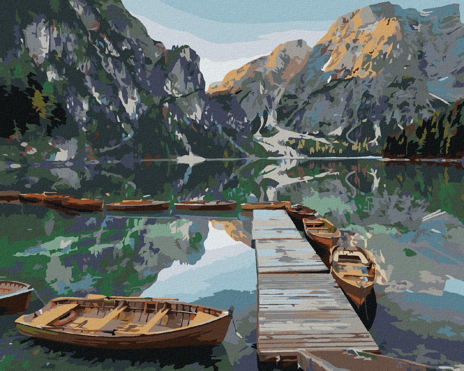 Diamondi - LOĎKY NA HORSKÉM JEZEŘE, 40x50 cm, vypnuté plátno na rám