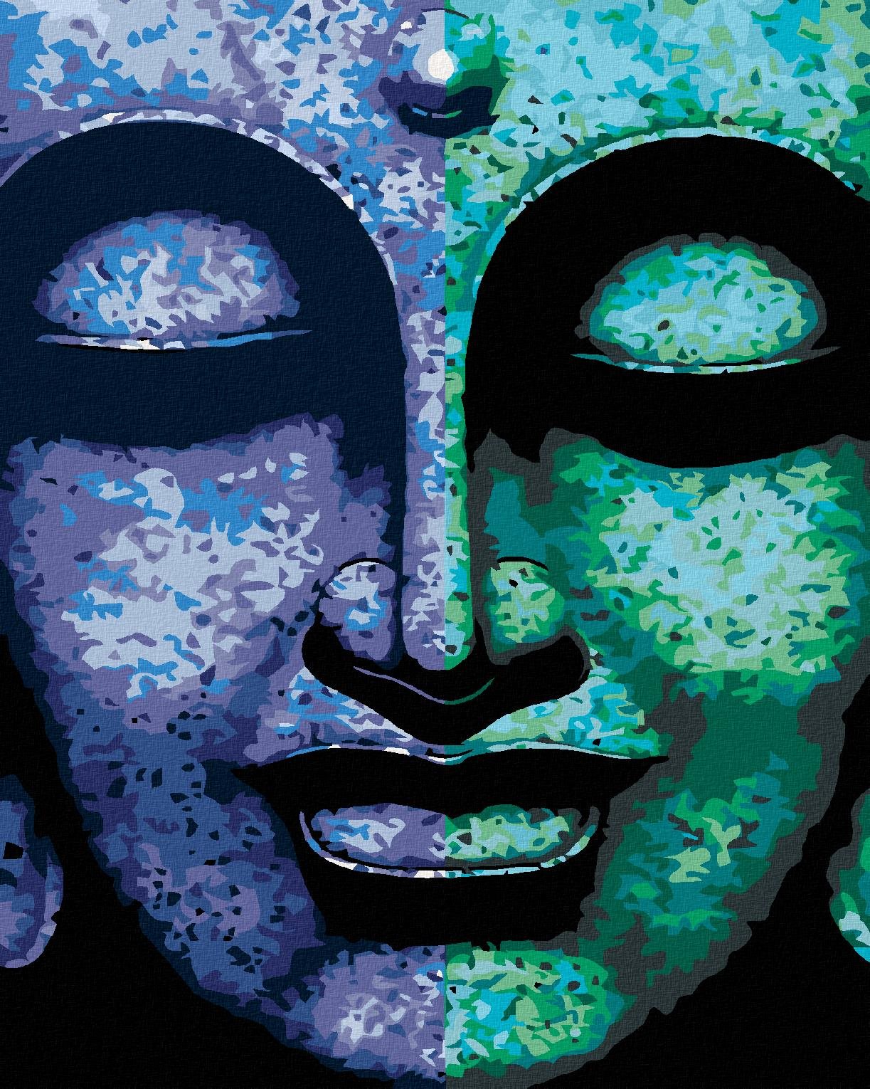 Diamondi - DVOUBAREVNÝ BUDDHA, 40x50 cm, vypnuté plátno na rám