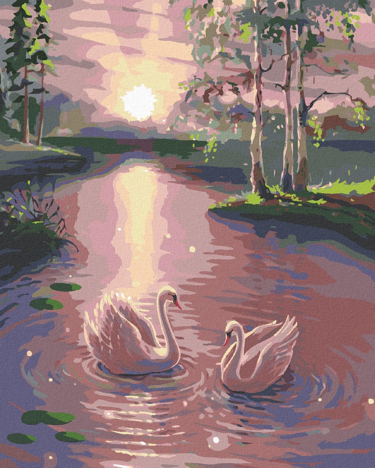 Diamondi - LABUTĚ NA VODĚ, 40x50 cm, vypnuté plátno na rám