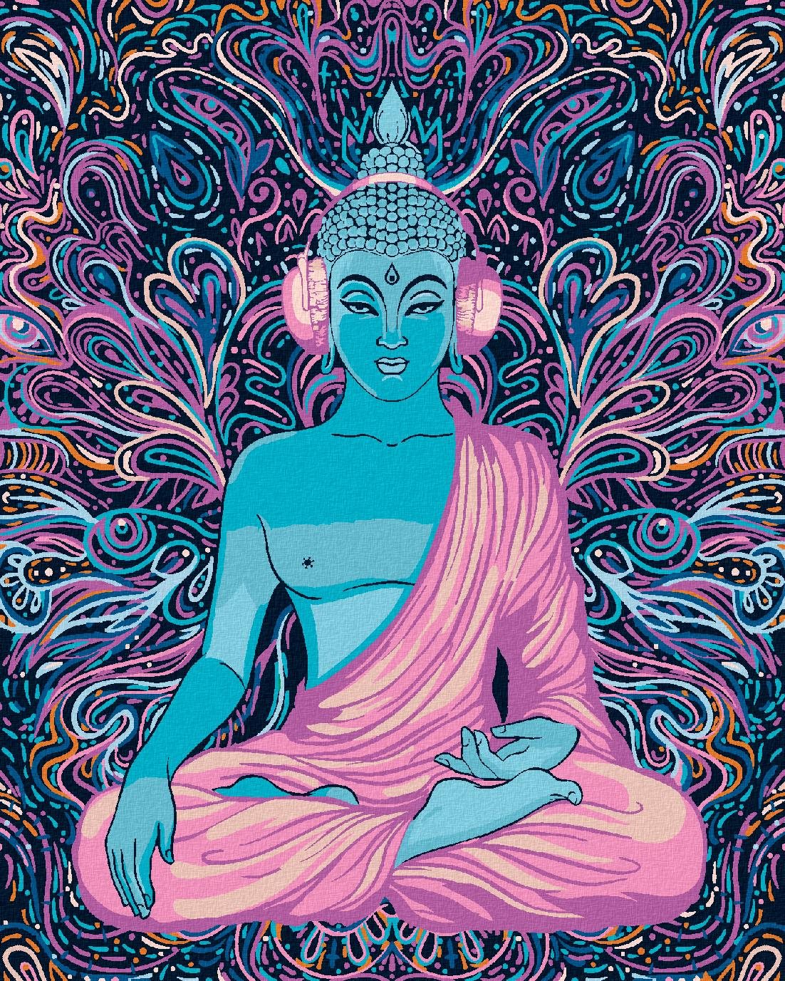 Diamondi - FIALOVÝ BUDDHA, 40x50 cm, vypnuté plátno na rám