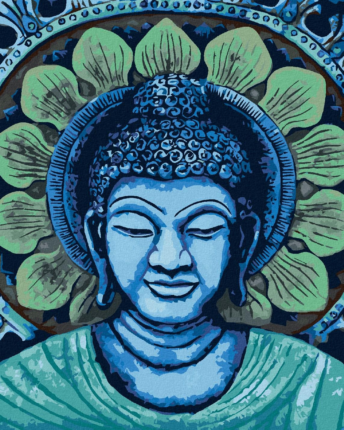 Diamondi - ZELENOMODRÝ BUDDHA, 40x50 cm, vypnuté plátno na rám