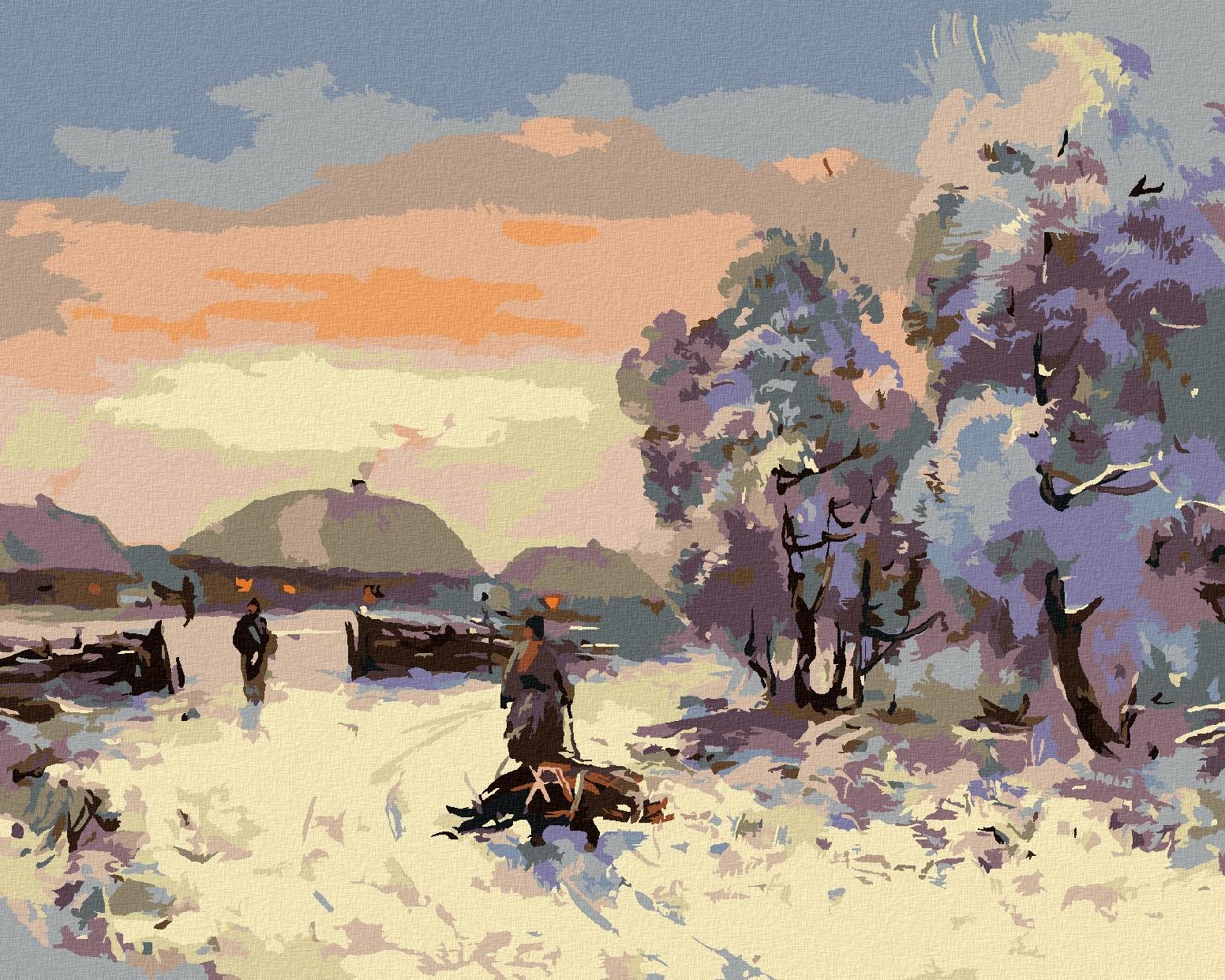 Diamondi - ZASNĚŽENÁ VESNIČKA, 40x50 cm, vypnuté plátno na rám