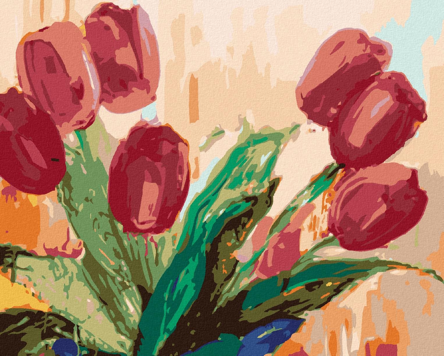 Diamondi - ČERVENÉ TULIPÁNY, 40x50 cm, vypnuté plátno na rám