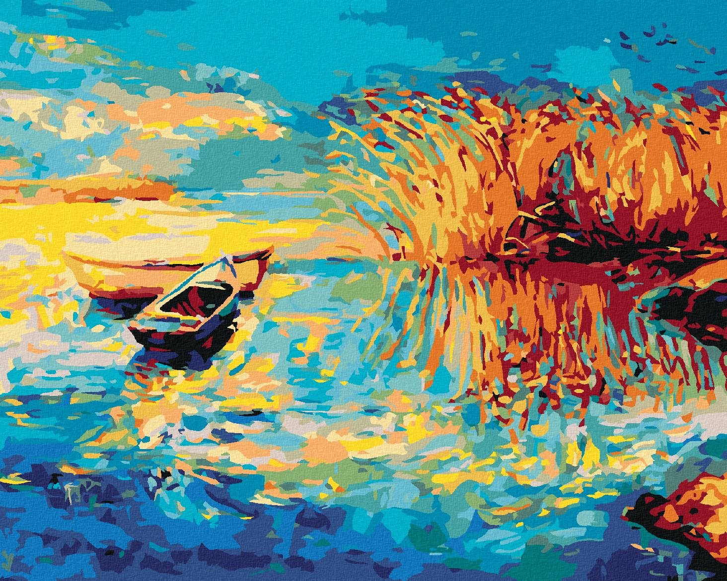 Diamondi - MALOVANÉ LOĎKY NA JEZEŘE, 40x50 cm, vypnuté plátno na rám