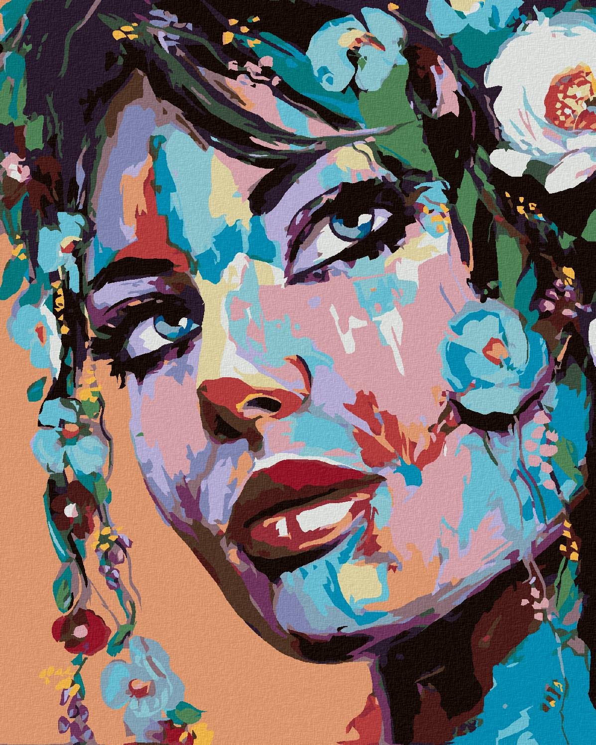 Diamondi - POP-ART PORTRÉT ŽENY S KVĚTINAMI, 40x50 cm, vypnuté plátno na rám