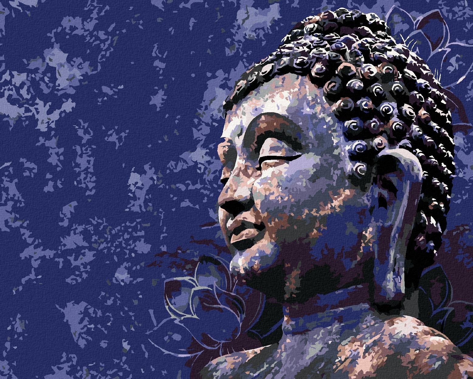 Diamondi - BUDDHA NA MODRÉM POZADÍ, 40x50 cm, vypnuté plátno na rám