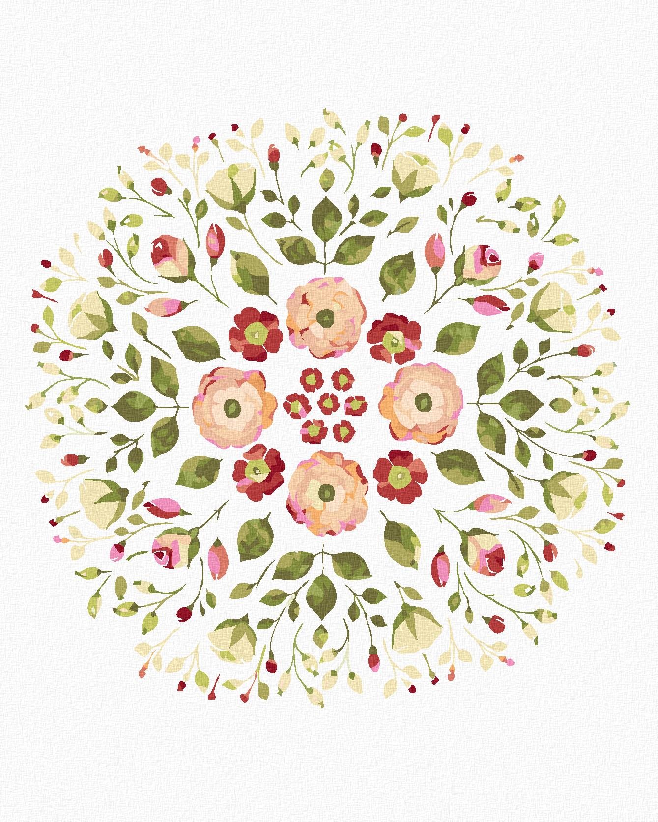 Diamondi - KVĚTINOVÁ MANDALA, 40x50 cm, vypnuté plátno na rám