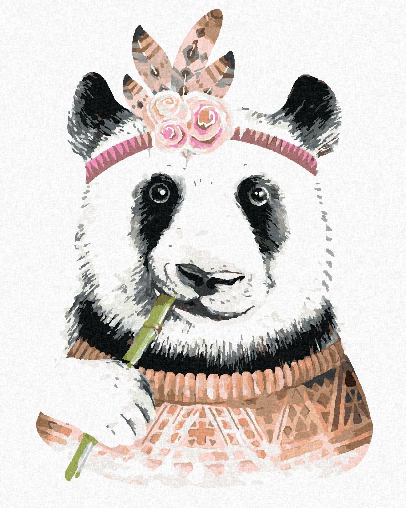 Diamondi - Diamantové malování - BOHO PANDA, 40x50 cm, bez rámu a bez vypnutí plátna