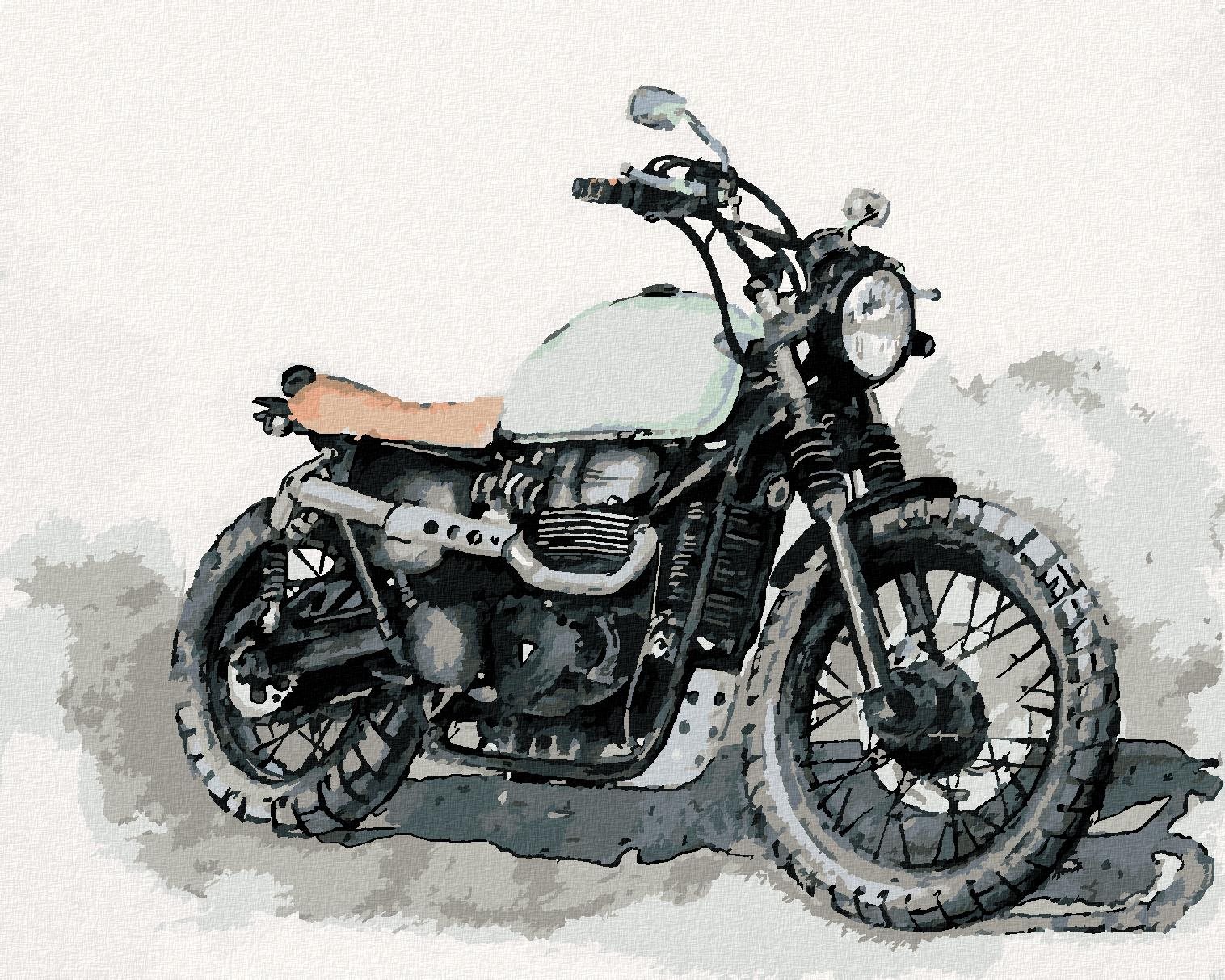 Diamondi - MOTORKA NA ŠEDÉM POZADÍ, 40x50 cm, vypnuté plátno na rám