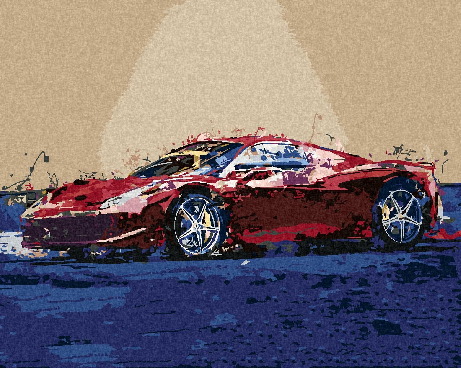 Diamondi - ČERVENÉ ABSTRAKTNÍ AUTO FERRARI, 40x50 cm, bez rámu a bez vypnutí plátna