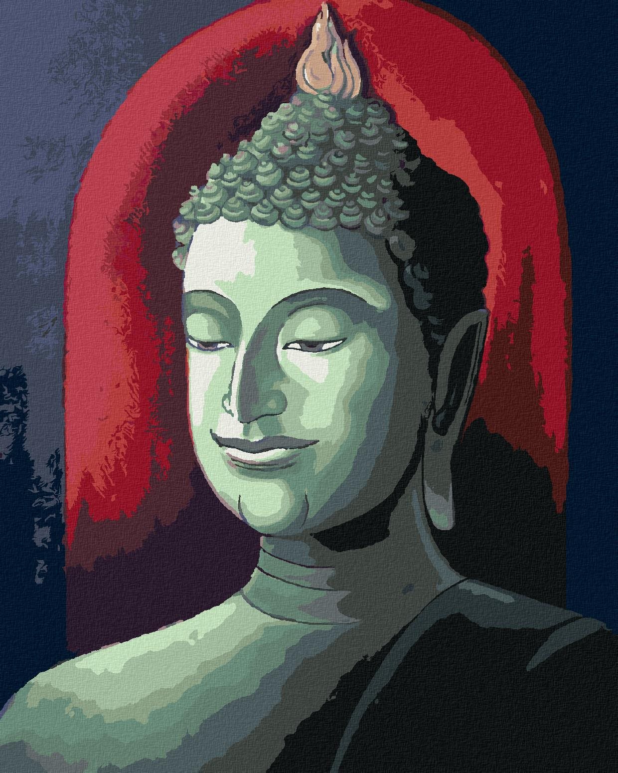 Diamondi - BUDDHA NA ČERVENÉM POZADÍ, 40x50 cm, vypnuté plátno na rám