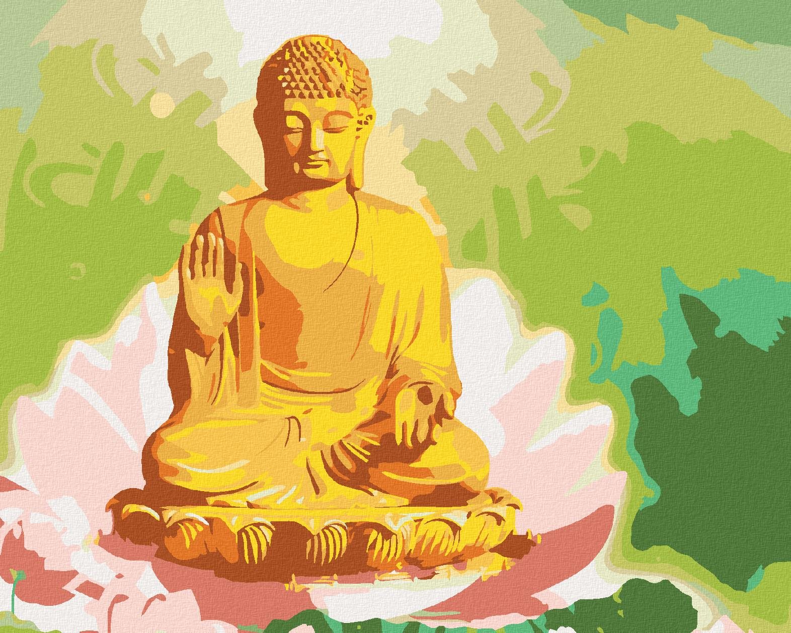 Diamondi - BUDDHA V LOTOSU A ZELENÉ POZADÍ, 40x50 cm, vypnuté plátno na rám