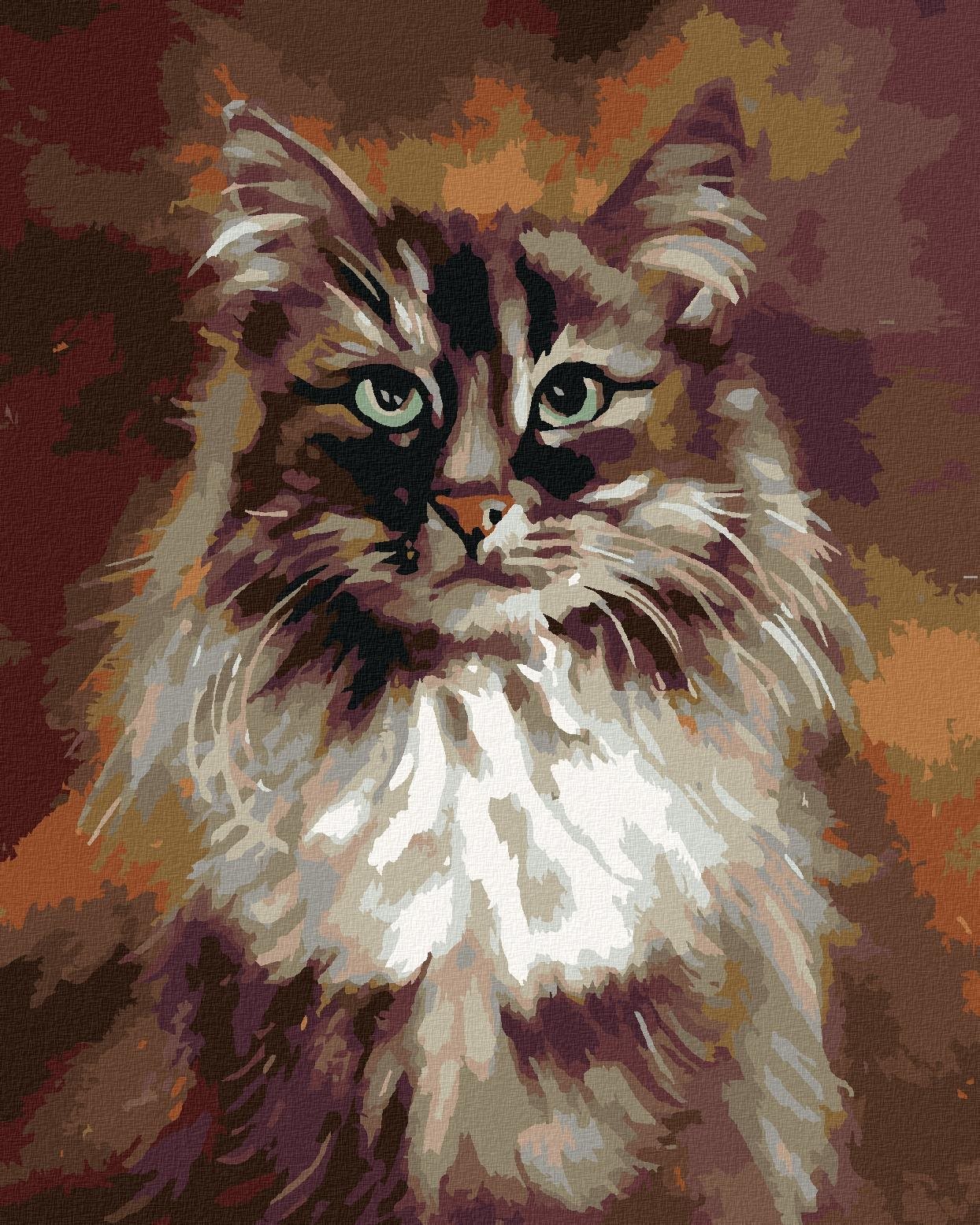 Diamondi - KOČKA NA HNĚDÉM POZADÍ, 40x50 cm, vypnuté plátno na rám