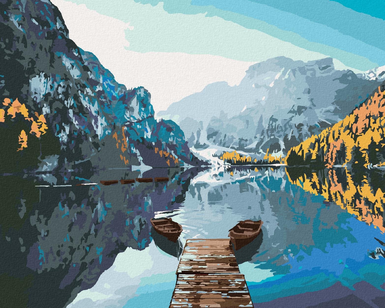 Diamondi - LODĚ NA JEZEŘE BRAIES, 40x50 cm, vypnuté plátno na rám