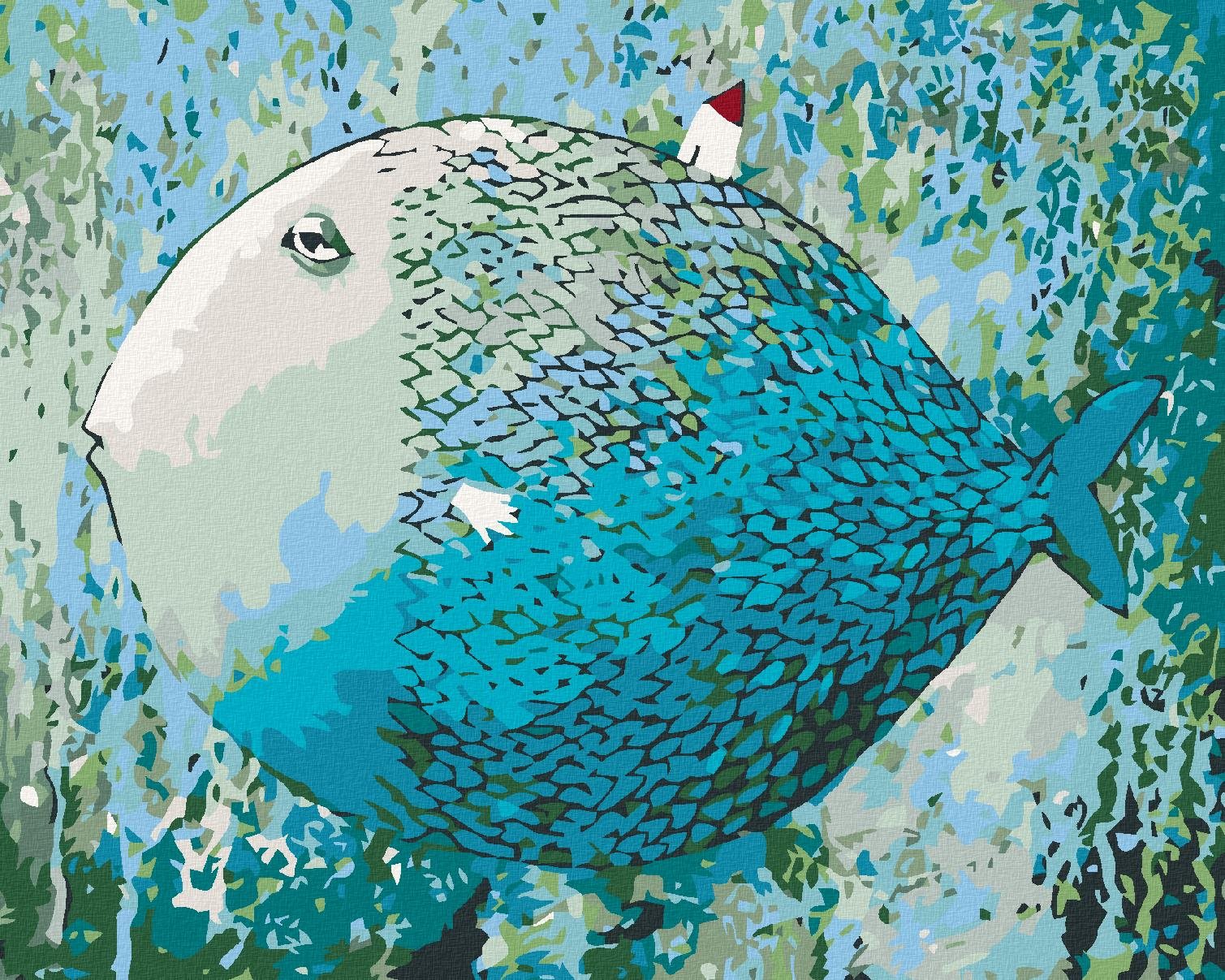 Diamondi - MODRÁ RYBA, 40x50 cm, vypnuté plátno na rám