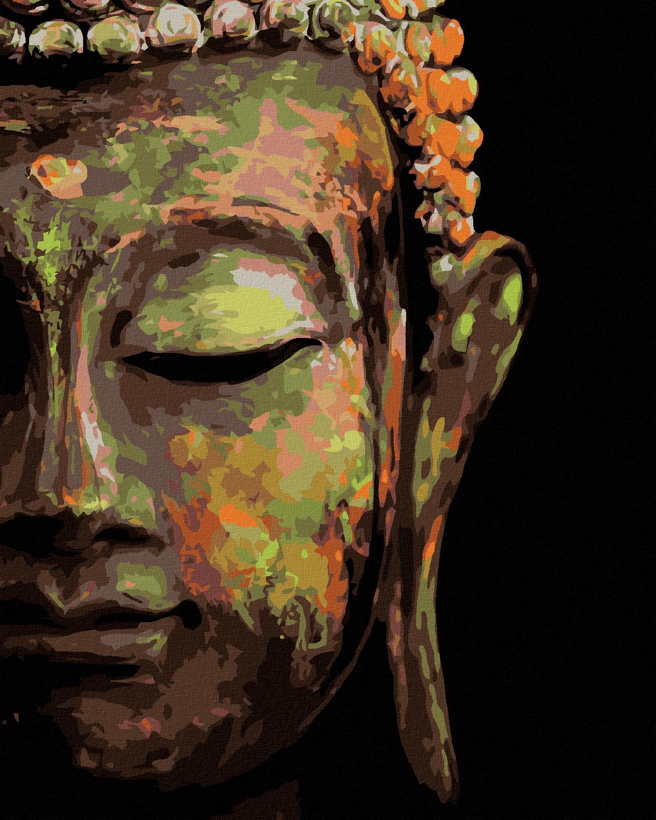 Diamondi - BUDDHA NA ČERNÉM POZADÍ, 40x50 cm, vypnuté plátno na rám