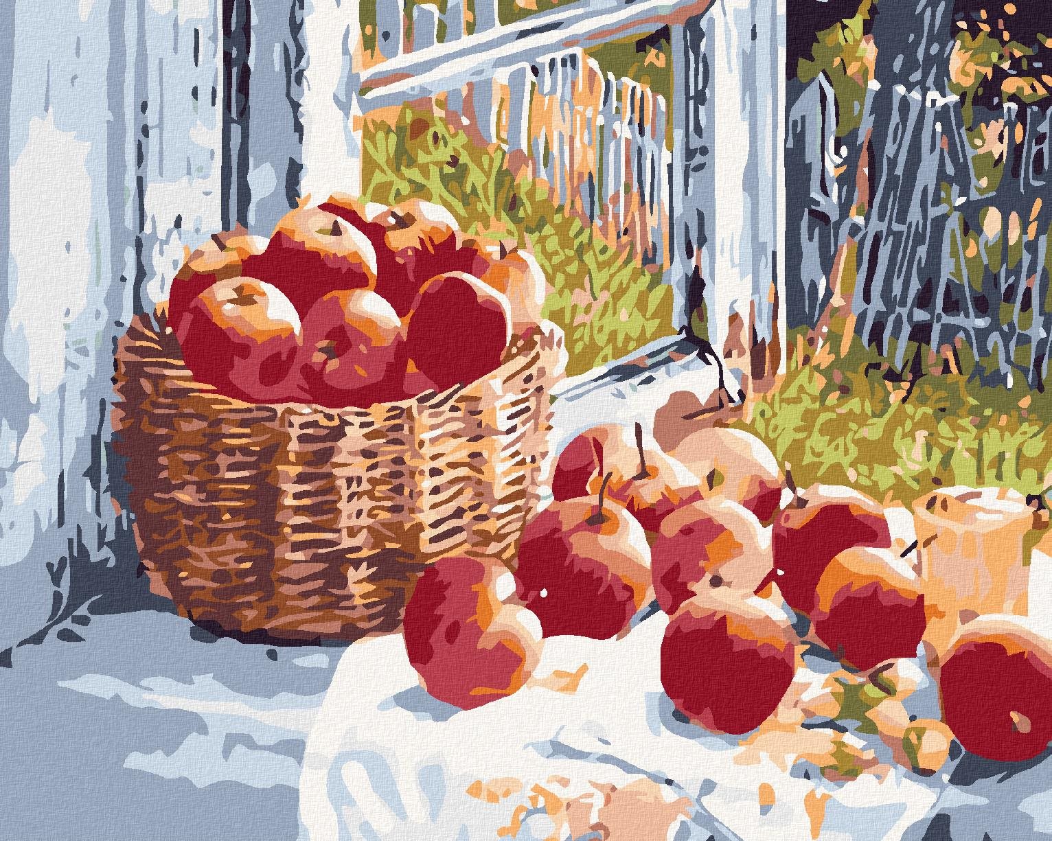Diamondi - Diamantové malování - JABLKA NA OKNĚ, 40x50 cm, bez rámu a bez vypnutí plátna