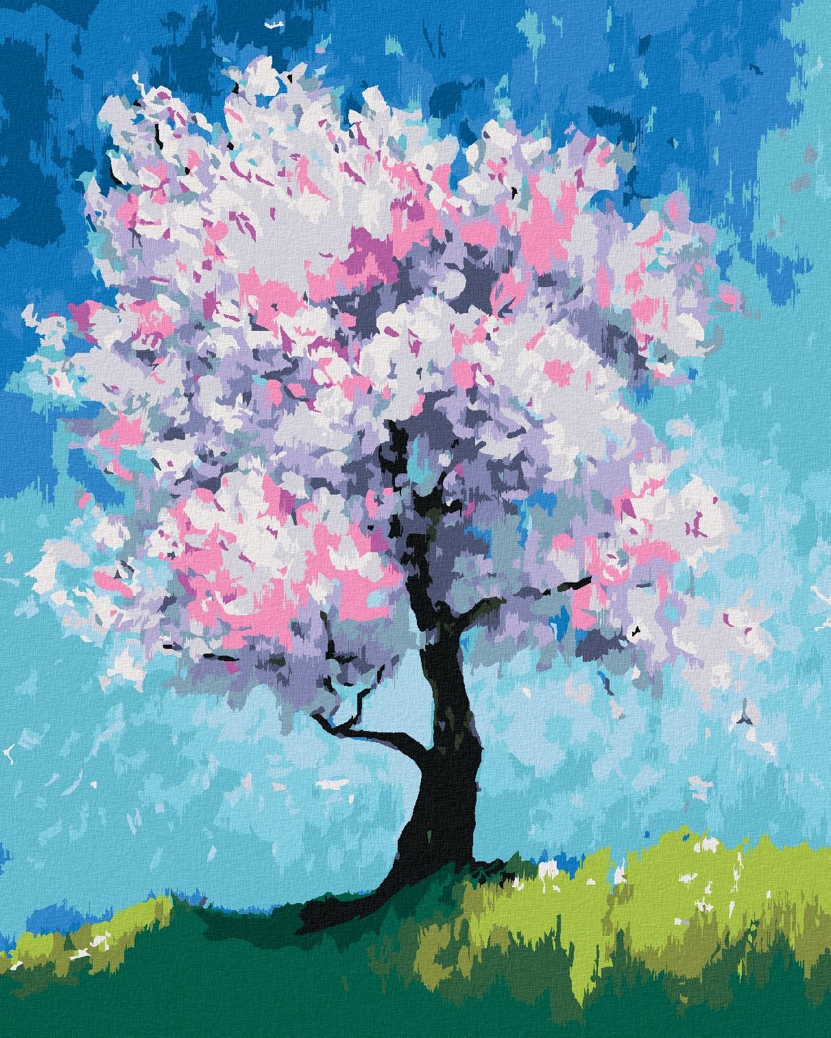 Diamondi - KVETOUCÍ TŘEŠEŇ, 40x50 cm, vypnuté plátno na rám