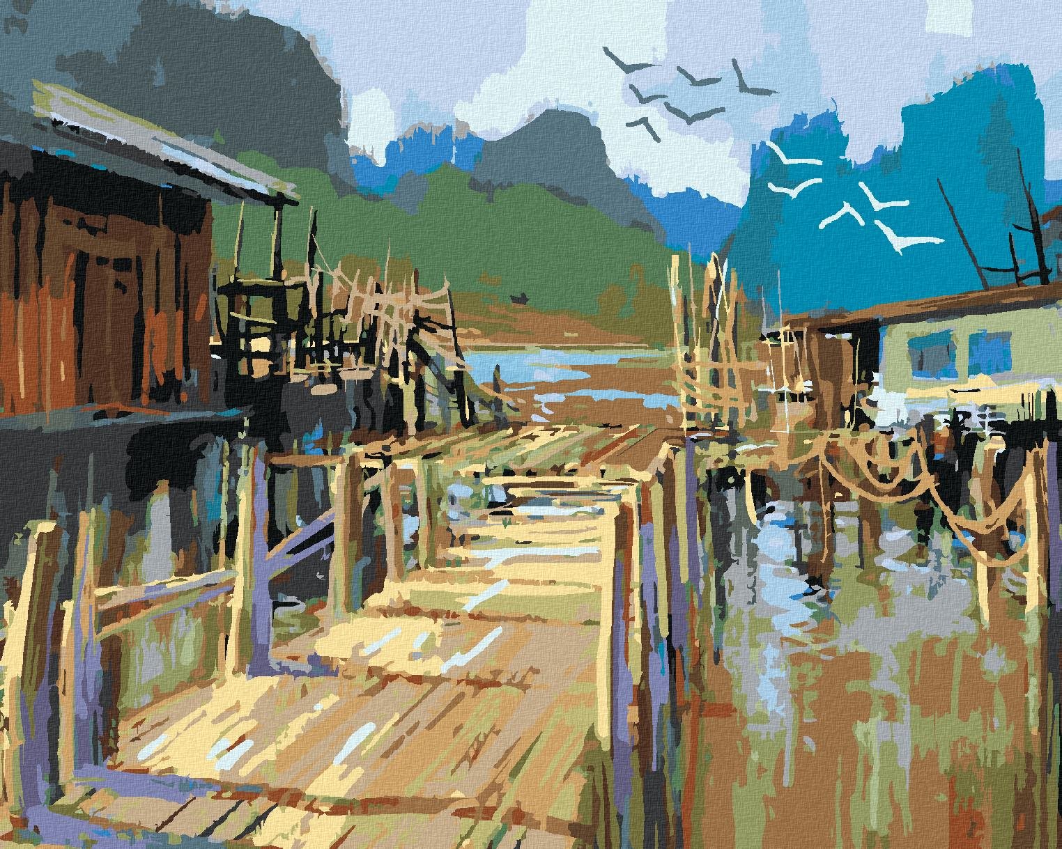 Diamondi - RYBÁŘSKÉ CHATKY, 40x50 cm, vypnuté plátno na rám
