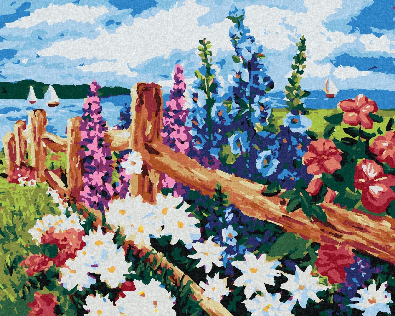 Diamondi - ROZKVETLÉ KVĚTINY NA LOUCE, 40x50 cm, vypnuté plátno na rám