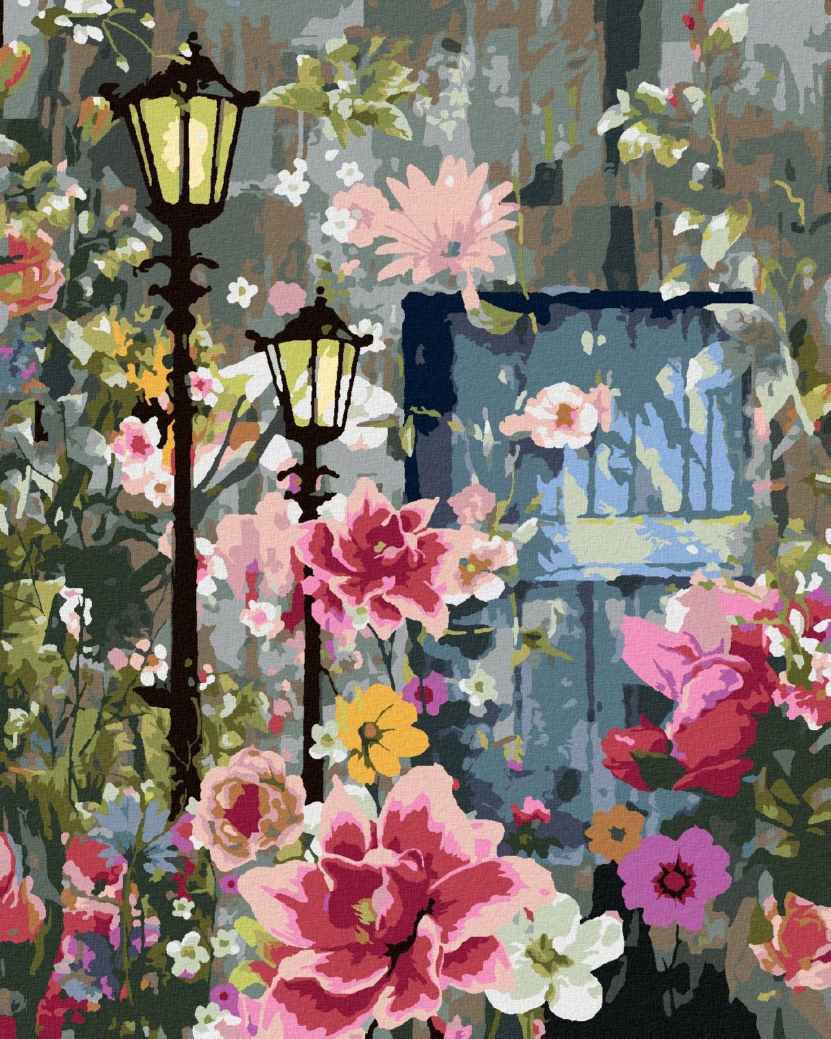 Diamondi - JARNÍ KVĚTINY NA ULICI, 40x50 cm, vypnuté plátno na rám