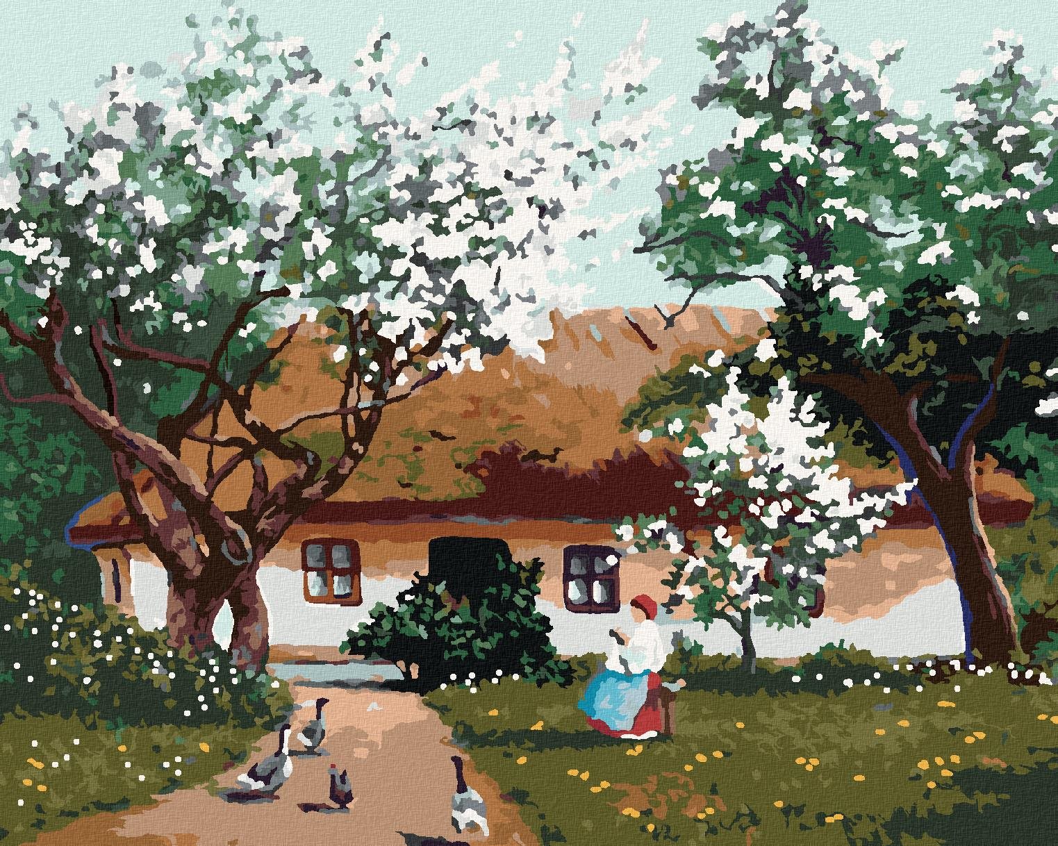 Diamondi - JARNÍ RÁNO NA VESNICI, 40x50 cm, vypnuté plátno na rám