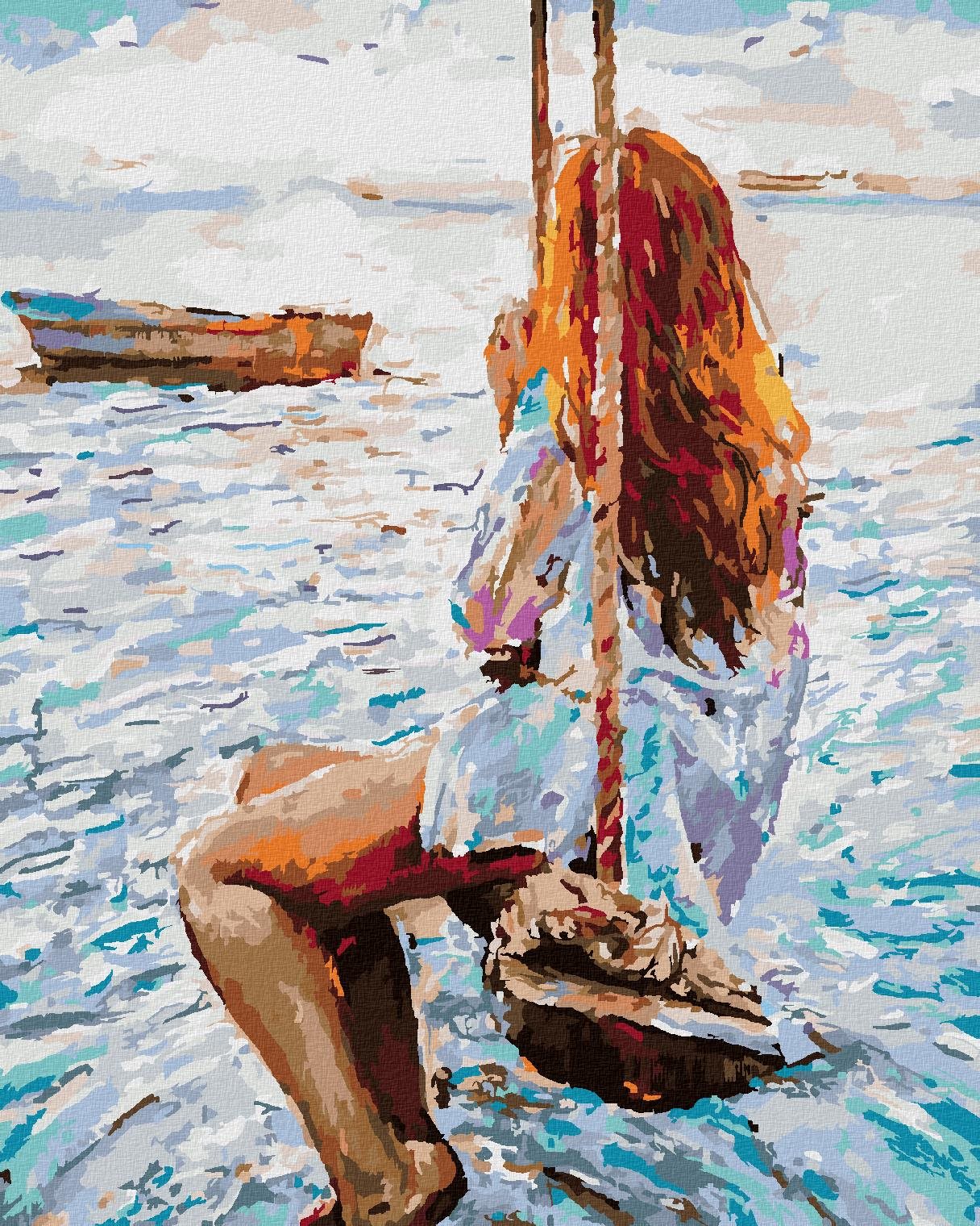 Diamondi - DÍVKA NA DŘEVĚNÉ HOUPAČCE, 40x50 cm, vypnuté plátno na rám