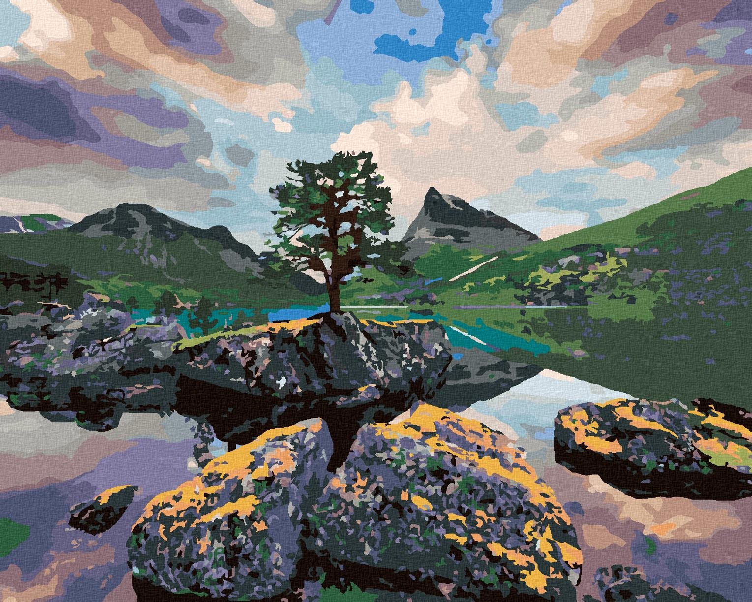 Diamondi - JEZERO INNERDALSVATNA, 40x50 cm, vypnuté plátno na rám
