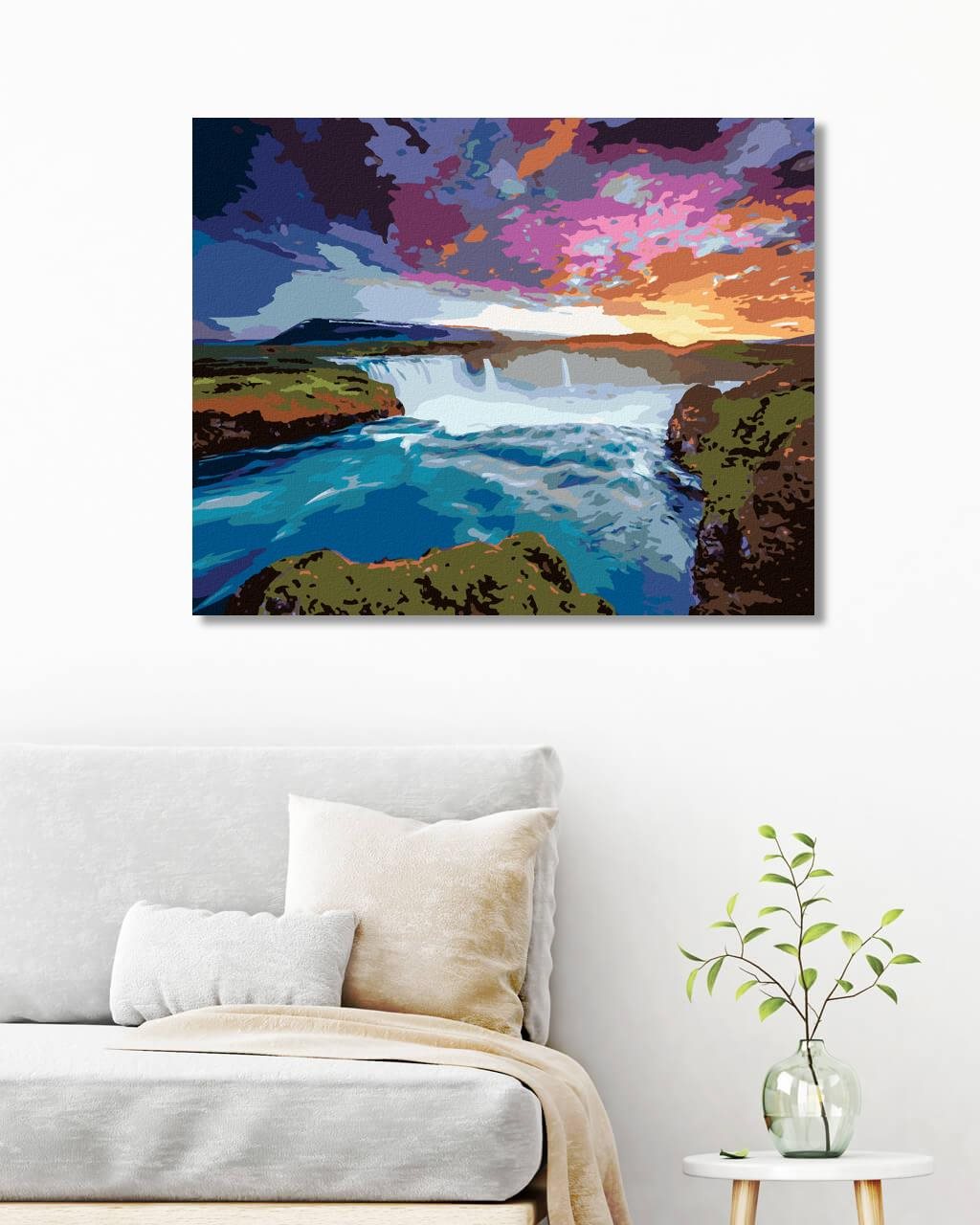 Diamondi - Diamantové malování - POHLED NA KASKÁDU GODAFOSS, 40x50 cm, bez rámu a bez vypnutí plátna