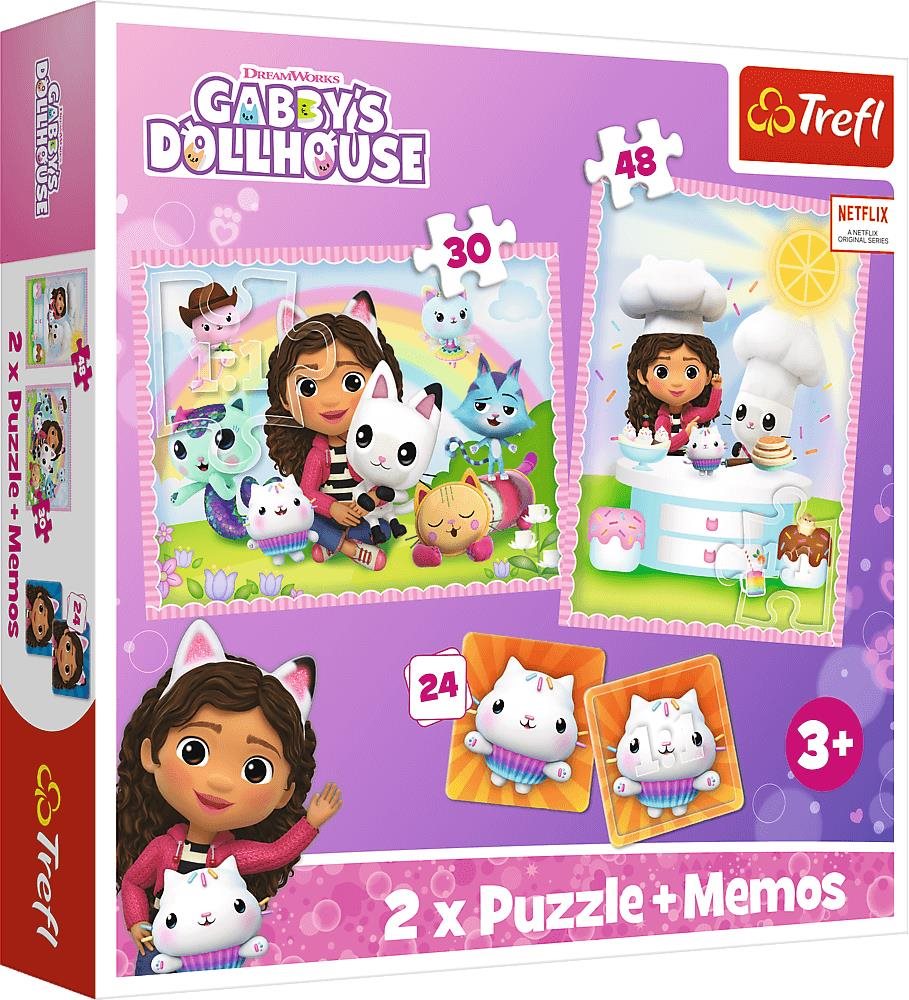 TREFL sada 3v1 Gábinin kouzelný domek (2 × puzzle + pexeso)