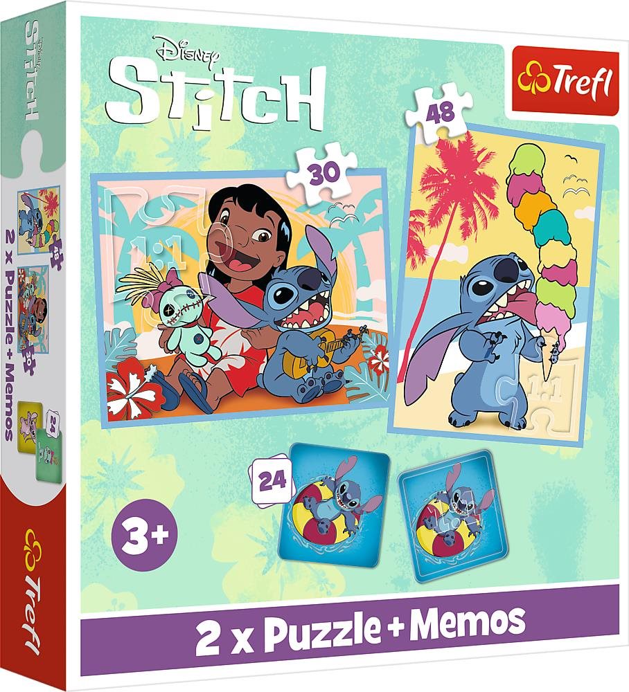 TREFL sada 3v1 Lilo&Stitch: Šťastný den (2 × puzzle + pexeso)